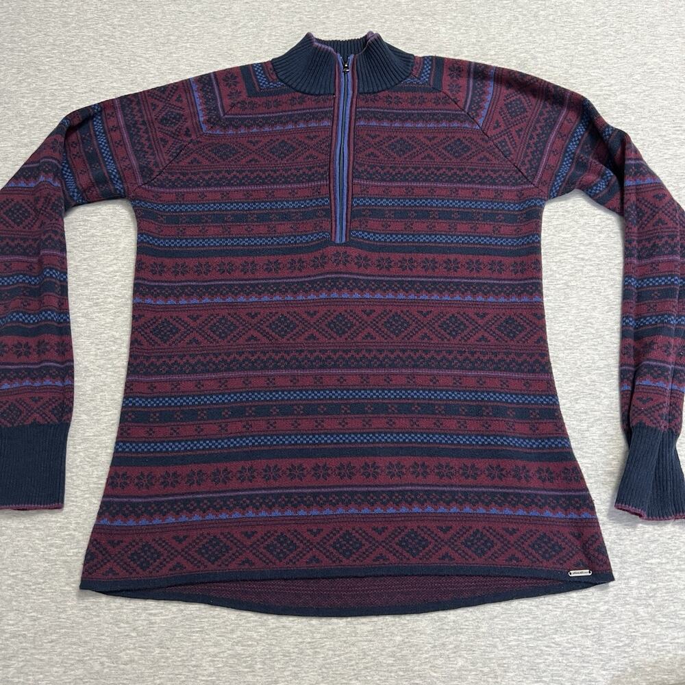Eddie Bauer Fair Isle Nordic Sweater Womens Large‎ 1/2 Zip Blue Colorful Cotton